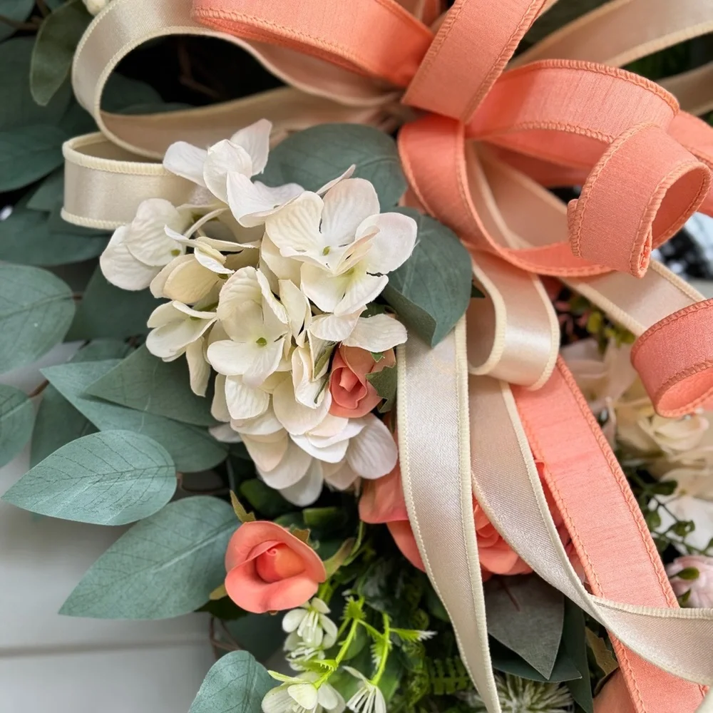 Peach Roses and Cream Hydrangeas Wreath